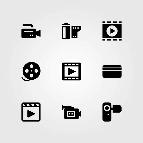 Technology vector icons set. camcoder, camera and film roll — Stock Vector