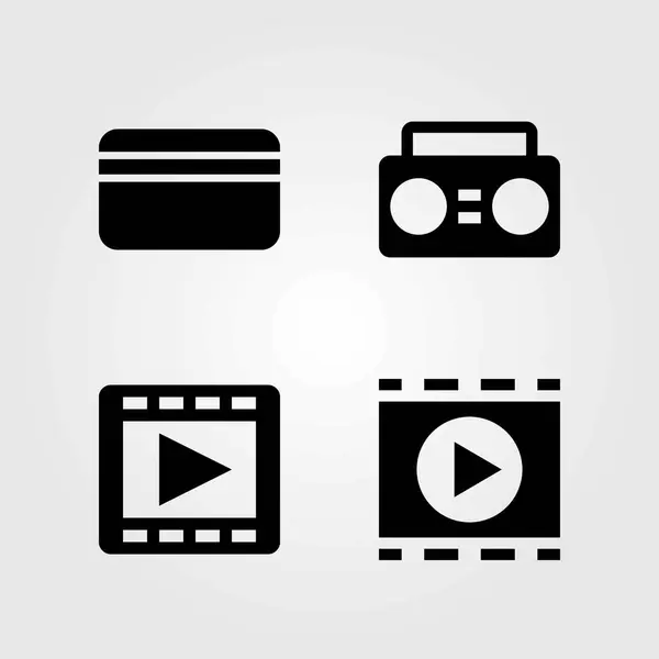 Ensemble d'icônes vectorielles technologiques. boombox, carte de crédit et lecteur de film — Image vectorielle