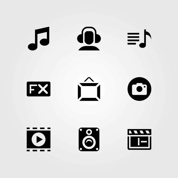 Multimedia vector icons set. playlist, movie player and fx — Stock Vector