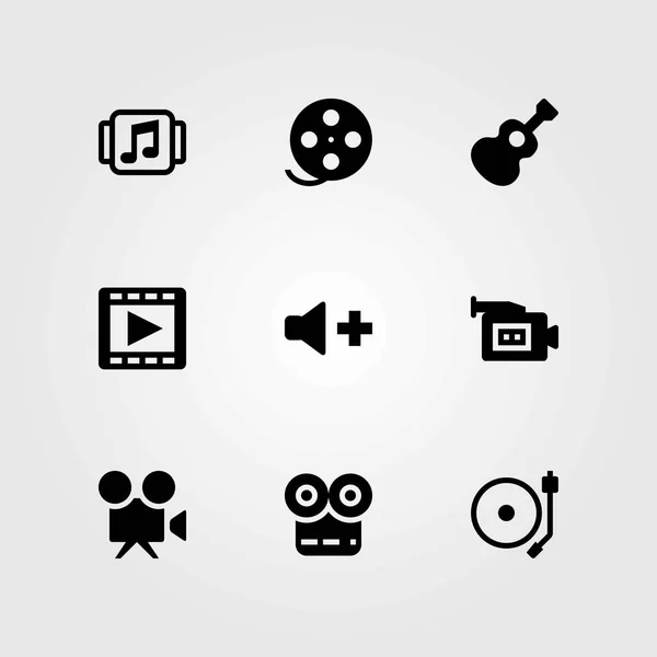 Multimedia vector icons set. gitaar, volume en draaitafel — Stockvector