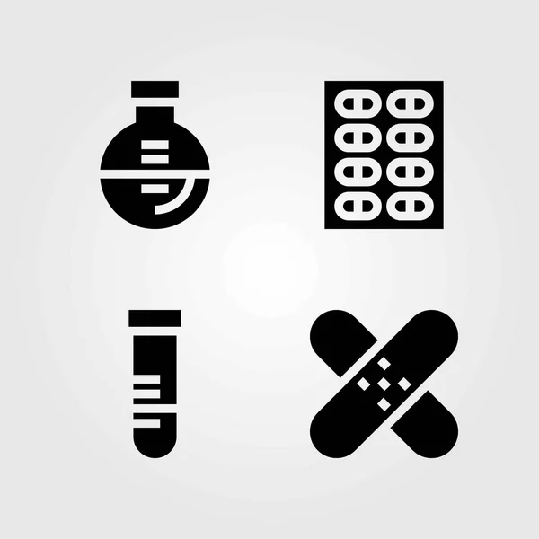 Medyczne wektor zestaw ikon. pigułki, rury i poprawki — Wektor stockowy