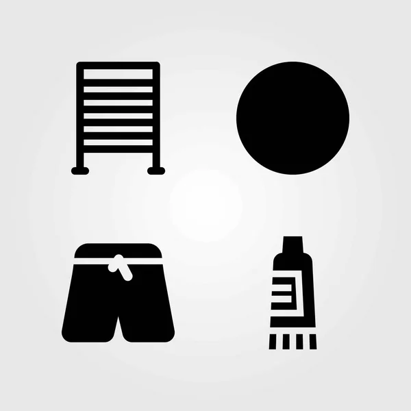 Juego de iconos vectoriales Fitness. Pantalones deportivos, barras de pelota y gimnasio — Vector de stock