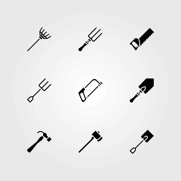 Набір іконок саду. ножівка, сокира і виделка — стоковий вектор