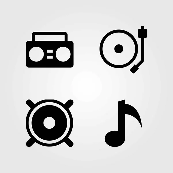Multimedia vector icons set. spreker, muzikale noot en draaitafel — Stockvector