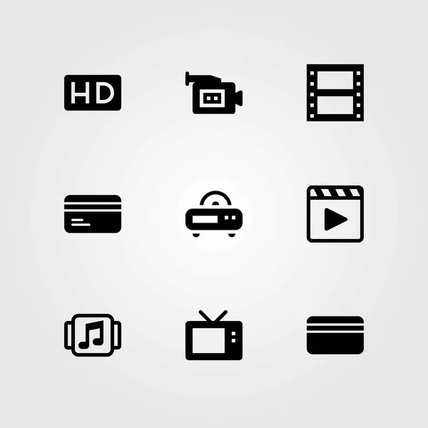 Conjunto de iconos vectoriales tecnológicos. hd, televisión y tarjeta de crédito — Vector de stock