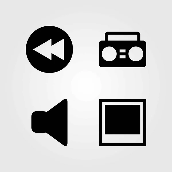 Multimedia-Vektorsymbole gesetzt. Rückspulen, Lautsprecher und Stummschalten — Stockvektor