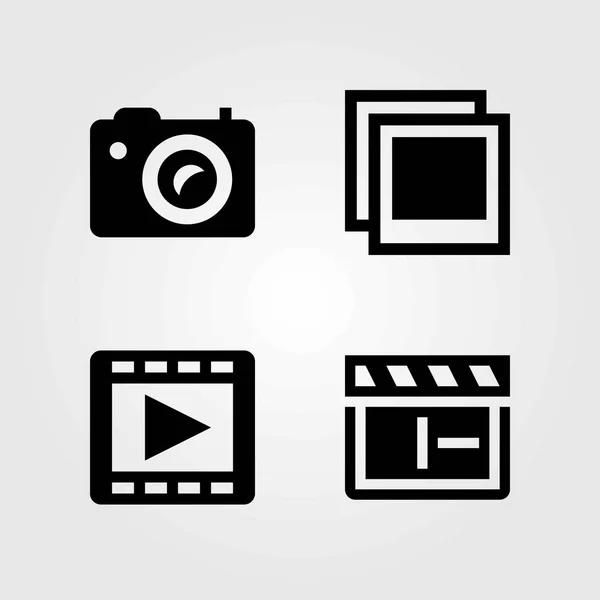 Multimedia vector icons set. Filmklapper, foto en foto camera — Stockvector