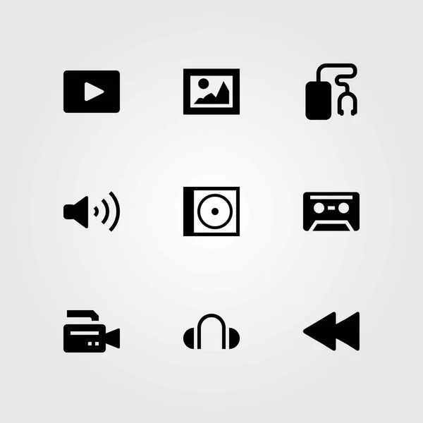 Multimedia vector icons set. video player, cassette and rewind — Stock Vector