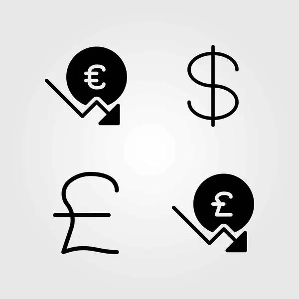 Bank vector icons set. dollar, pond sterling en euro — Stockvector