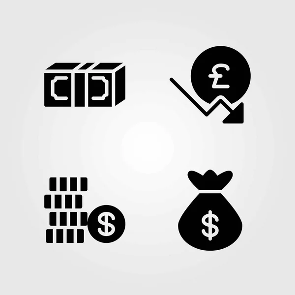 Bank vector icons set. bag, dollar and money bag — Stock Vector