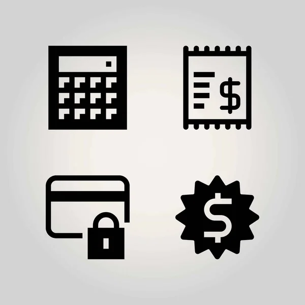 Conjunto de iconos de vector tecnológico. tarjeta de crédito, factura, dólar y calculadora — Vector de stock