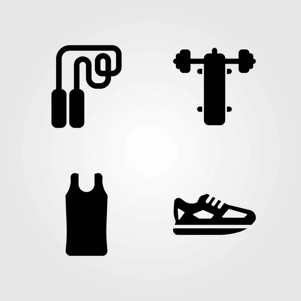 Fitness vektorové ikony nastavit. Běžecké boty, košili a běh — Stockový vektor