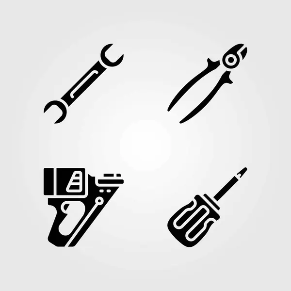 Herramientas conjunto de iconos vectoriales. cortador de alambre, destornillador y pistola de clavos — Archivo Imágenes Vectoriales