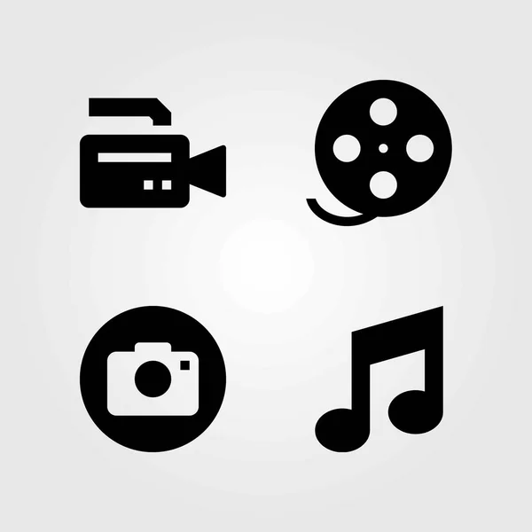 Set di icone vettoriali multimediali. rullino, videocamera e fotocamere — Vettoriale Stock