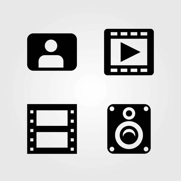 Multimedia-Vektorsymbole gesetzt. Filmrolle, Benutzer und Sprecher — Stockvektor