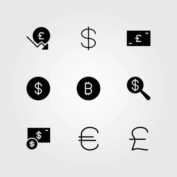 Pénz vektoros ikonok beállítása. dollár, a font sterling és az euro — Stock Vector