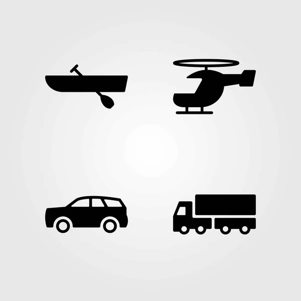 Conjunto de iconos vectoriales de transporte. camión, helicóptero y remo — Archivo Imágenes Vectoriales