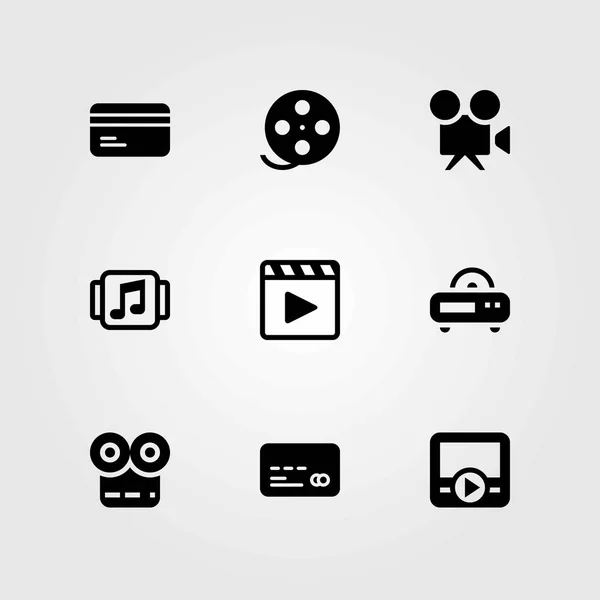 Conjunto de ícones vetoriais de tecnologia. câmera de vídeo, leitor de música e rolo de filme — Vetor de Stock
