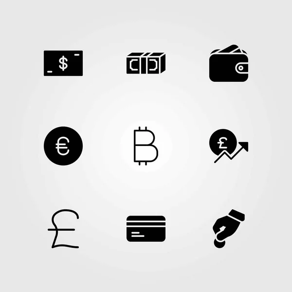 Peníze vektorové ikony set. Libra šterlinků, euro a kreditní karty — Stockový vektor
