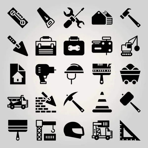 İnşaat vektör Icon set. gördüm, kare ayarla ve mala aracı,
