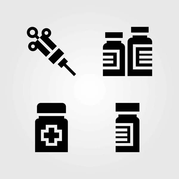 Conjunto de iconos vectoriales médicos. medicamento, jeringa y pastillas — Vector de stock