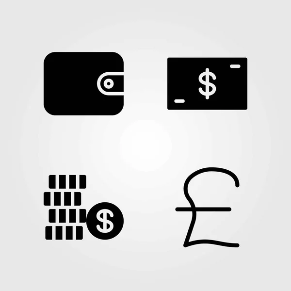 Geld vector icons set. portemonnee, pond sterling en geld — Stockvector