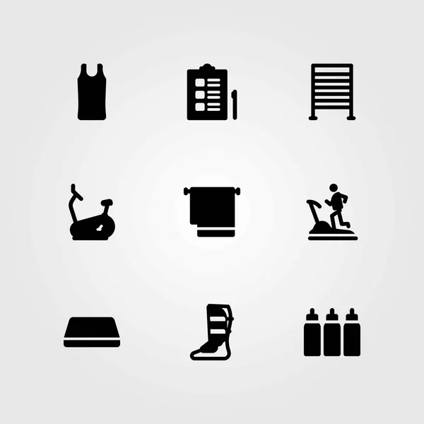 Ensemble d'icônes vectorielles de fitness. serviette, capsules et barres de gym — Image vectorielle