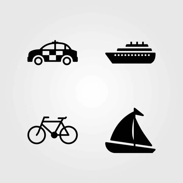 Transport vector icons set. bicycle, sailboat and car — Stock Vector