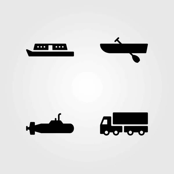 Conjunto de ícones vetoriais de transporte. barco, camião e remo —  Vetores de Stock