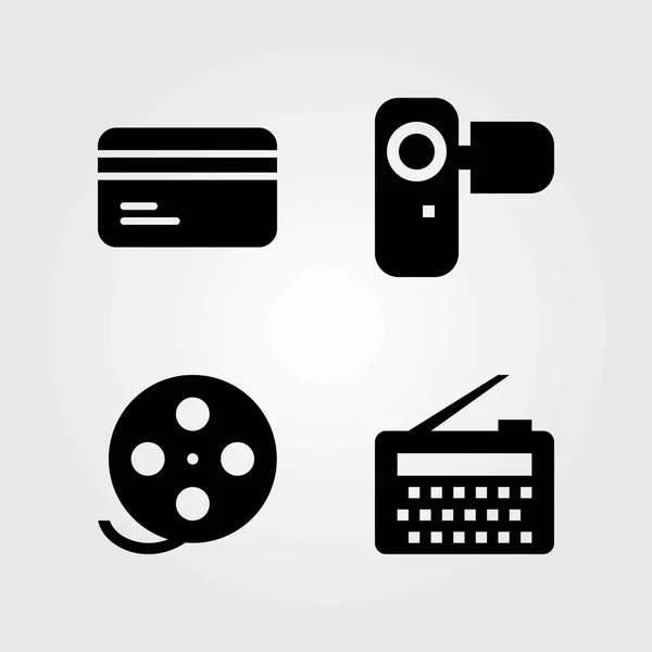 Ensemble d'icônes vectorielles technologiques. carte de crédit, appareil photo et rouleau de film — Image vectorielle