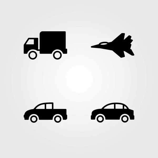Conjunto de ícones vetoriais de transporte. caminhão, pickup e pickup —  Vetores de Stock