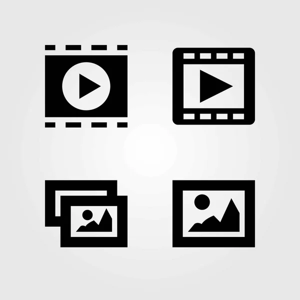 Conjunto de iconos vectoriales multimedia. imagen y reproductor de películas — Vector de stock