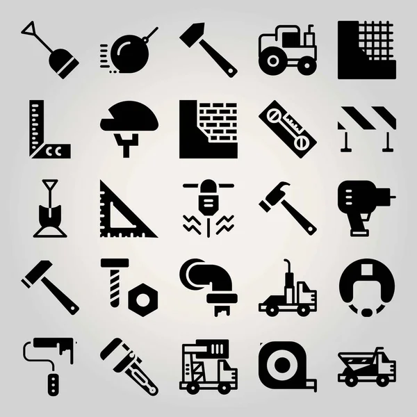 Construction vector icon set. measuring tape, demolition, pipes and ruler — Stock Vector