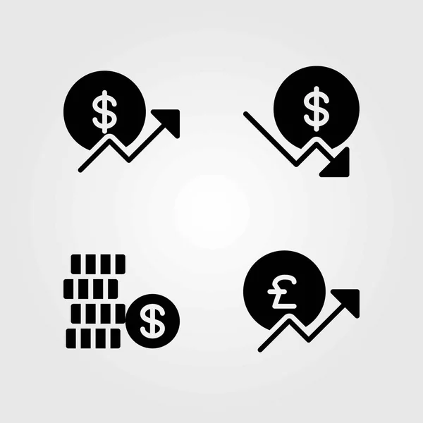 Signer les icônes vectorielles définies. dollar, pièce et livre sterling — Image vectorielle