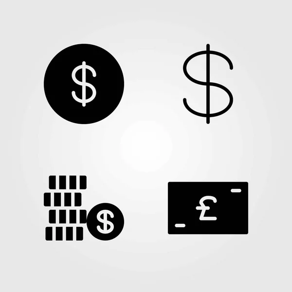 Teken vector icons set. de munt van de dollar, dollar en munt — Stockvector
