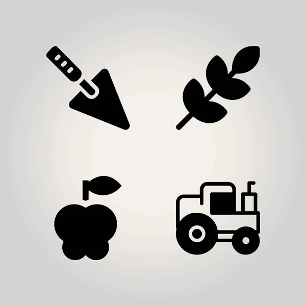 Conjunto de ícones vetoriais de agricultura. maçã, trator, espátula e trigo — Vetor de Stock