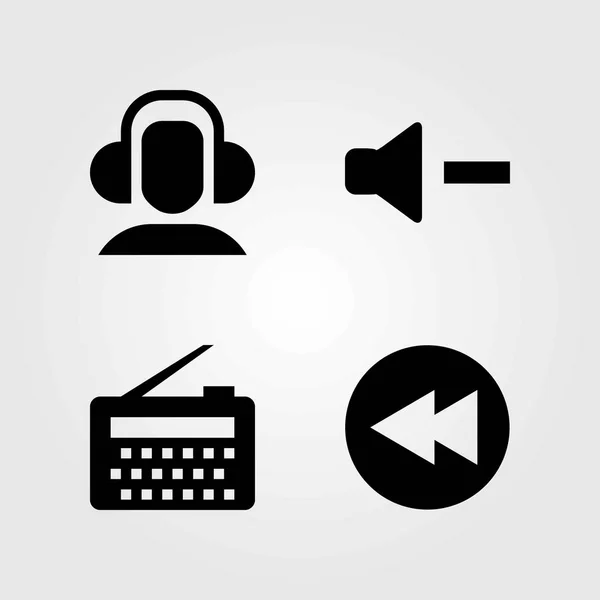 Multimedia vector icons set. radio, headphones and volume — Stock Vector