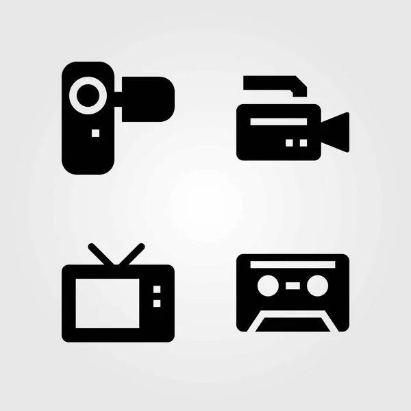 Conjunto de ícones vetoriais de tecnologia. câmera, tv e cassete — Vetor de Stock