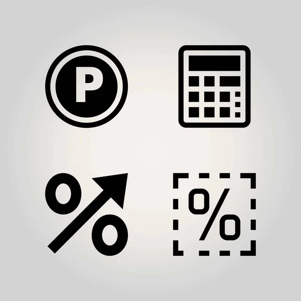 Conjunto de ícones vetoriais tecnológicos. estacionamento, sinal, porcentagem e calculadora — Vetor de Stock