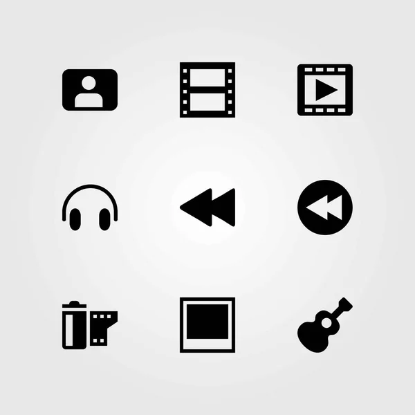 Multimedia vector icons set. photo, movie player and headphones — Stock Vector