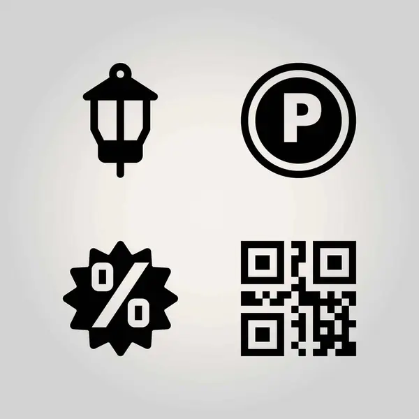 Conjunto de iconos de vector tecnológico. lámpara, escaneo, código qr y persentage — Vector de stock