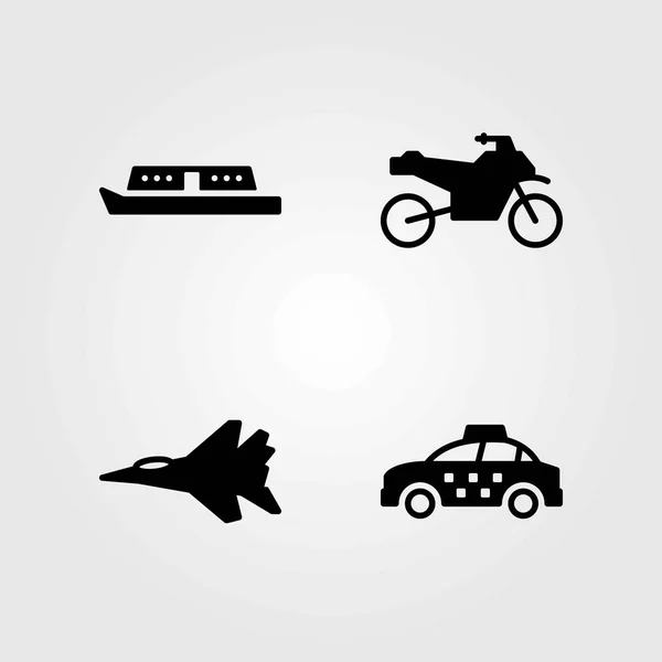 Ensemble d'icônes vectorielles de transport. bateau, moto et jet — Image vectorielle