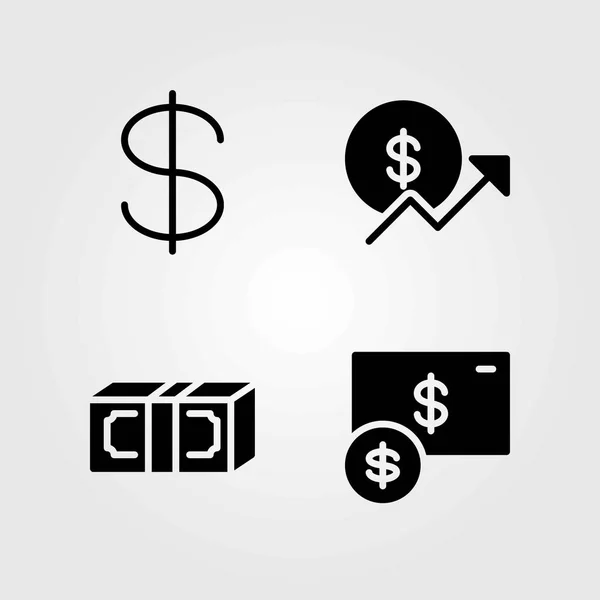 Jel vektoros ikonok beállítása. pénz, a dollár és az érme — Stock Vector