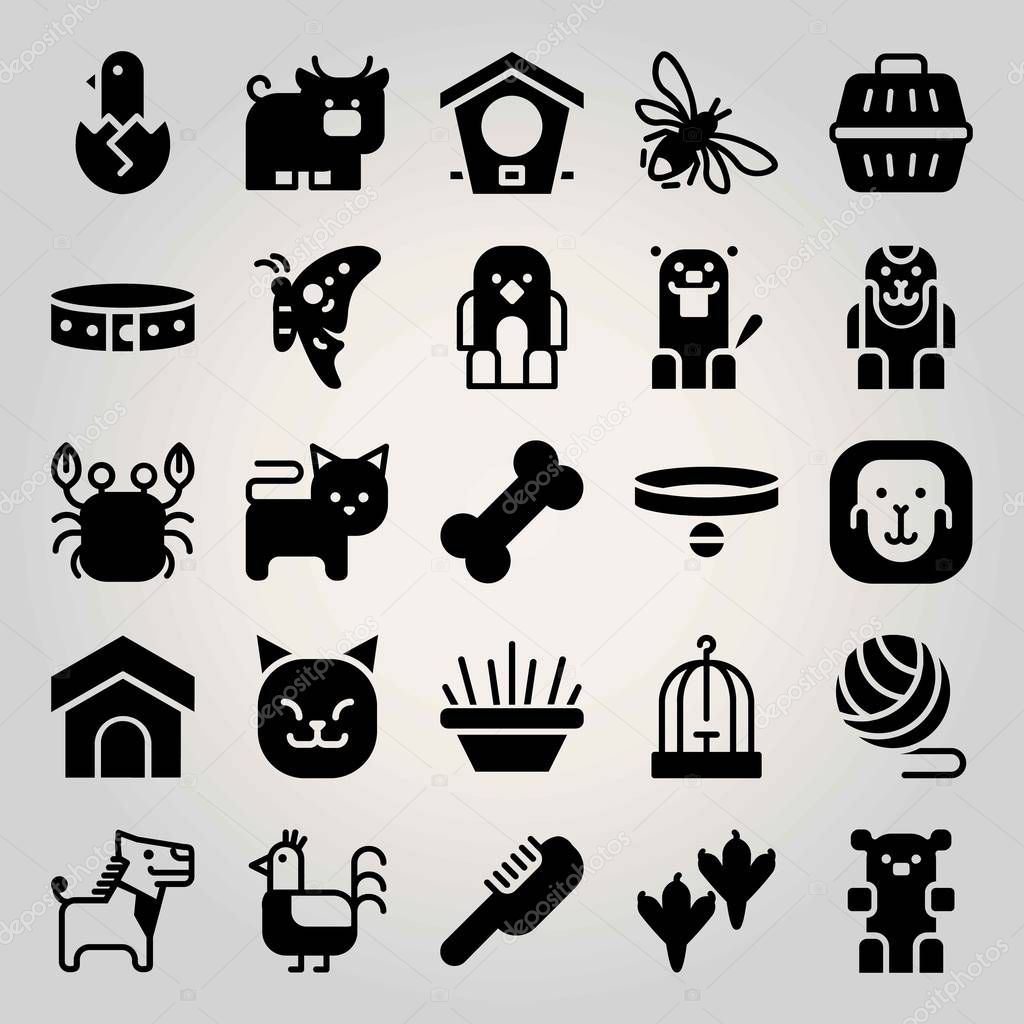 Animals vector icon set. ape, donkey, bone and ball