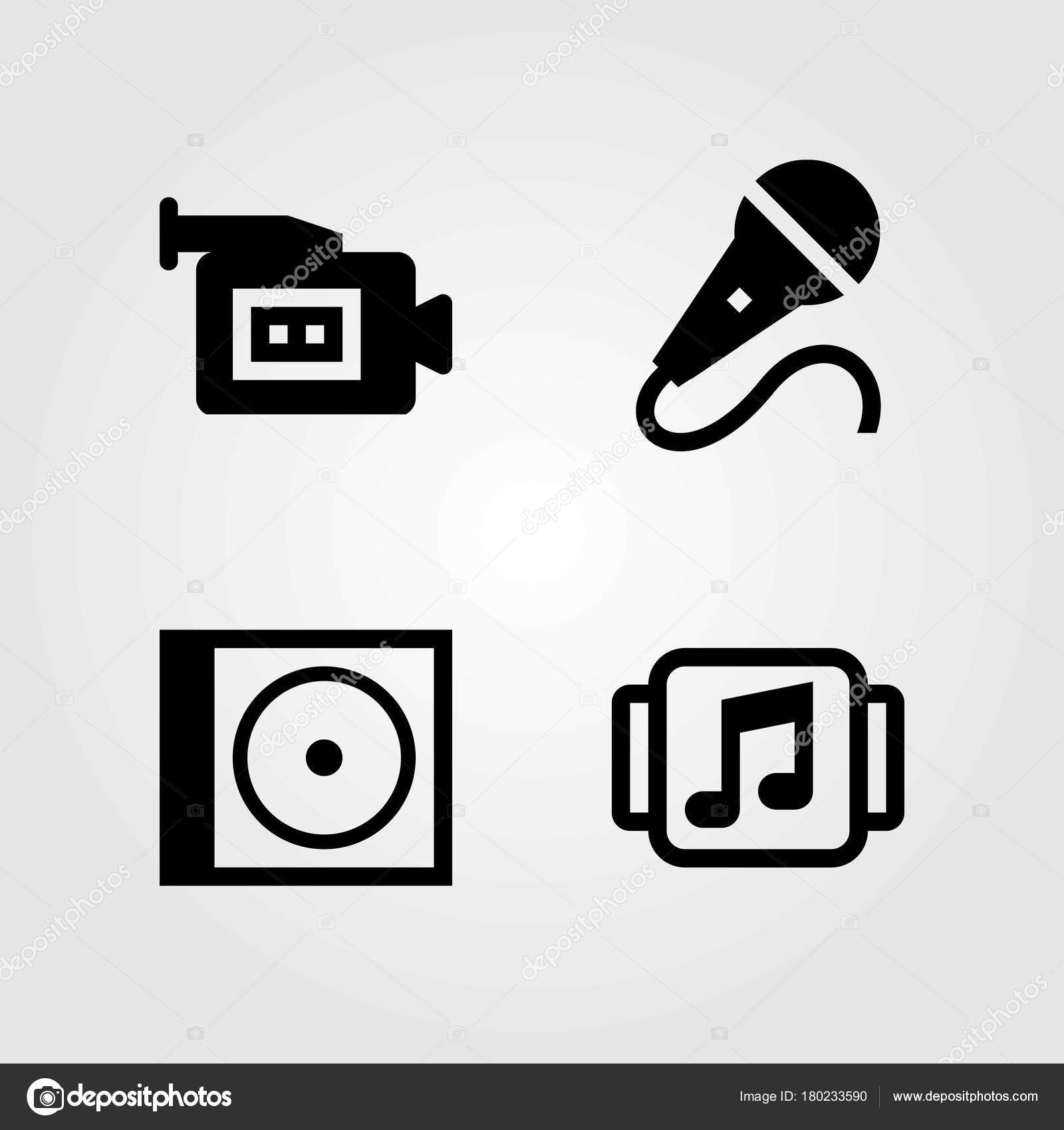 Multimedia vector icons set. music player, mic and video camera — Stock Vector © Salamzadeh #180233590