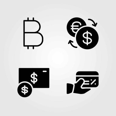 Banka vektör simgeler kümesi. Exchange, kredi kartı ve para