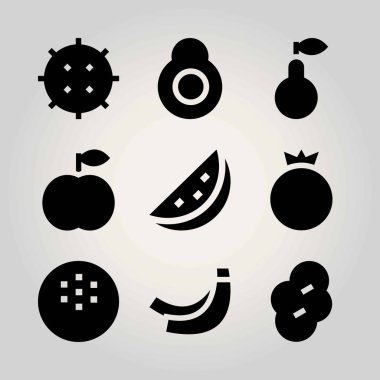 Meyve vektör Icon set. karpuz, muz, Hindistan cevizi ve lychee