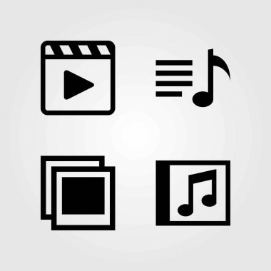 Multimedya vektör simgeler kümesi. Film oynatıcı, kompakt disk ve fotoğraf