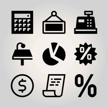 Teknoloji vektör Icon set. kontrol, persentage, para çekme makinesi ve nakit