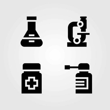 Tıp vektör simgeler kümesi. flask, mikroskop ve tıp